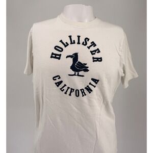 Hollister California Graphic T-Shirt Mens XL White Navy Dodo Bird Crewneck Tee